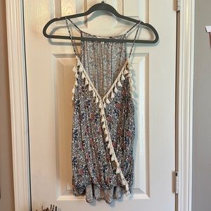 Umgee USA Floral Tank Top with Tassels
